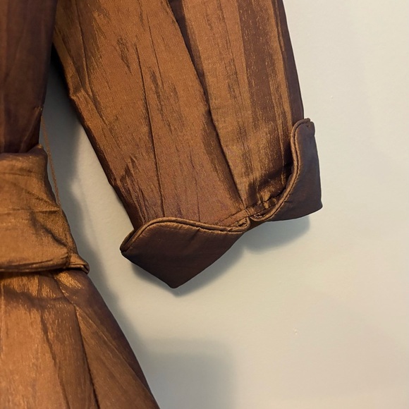 Puli Women’s M Jacket Brown Ruched Collar Roll Tab Sleeves - Picture 7 of 9